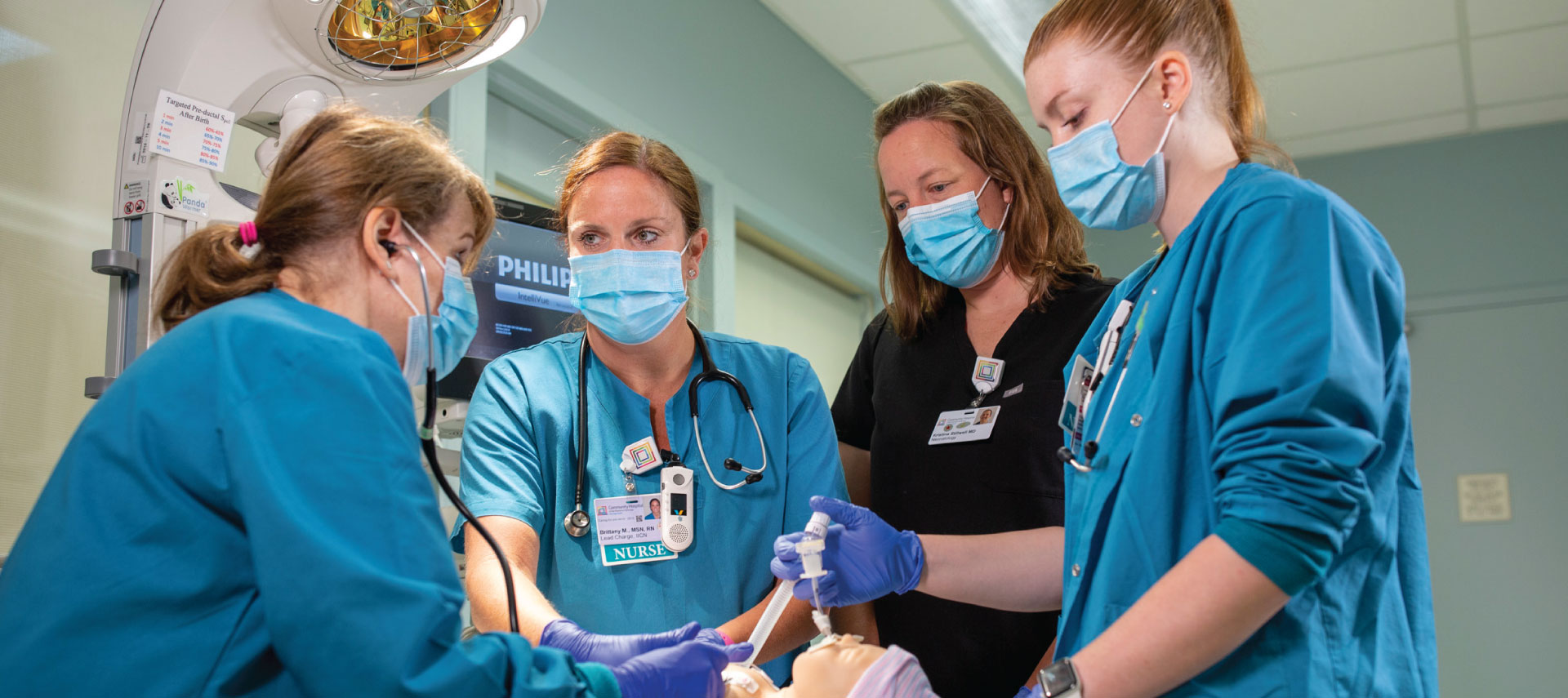 Family Birth Center simulation room — 
nurses during an infant resuscitation drill